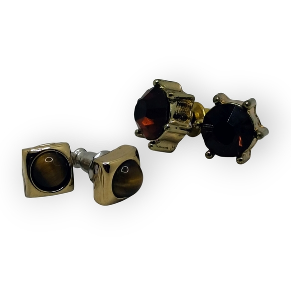 Chic Gold and Black Stud Earrings - Picture 3 of 10